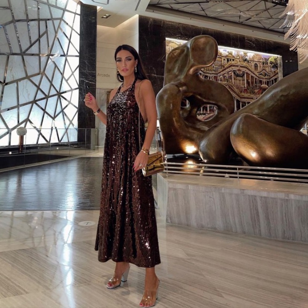 ZARA WOMAN BROWN SEQUIN HALTER DRESS